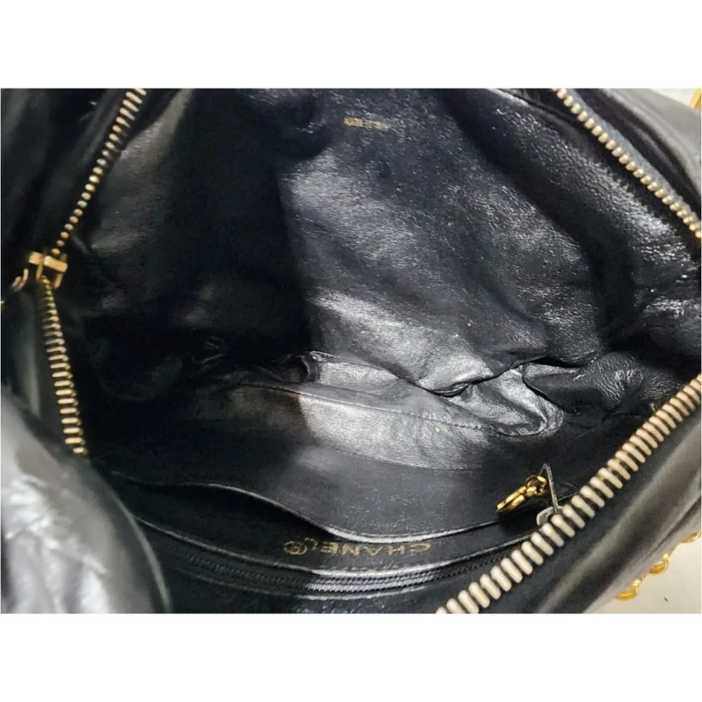 Authentic CHANEL Vintage Lambskin Quilted Flap Tassel Shoulder Bag Black